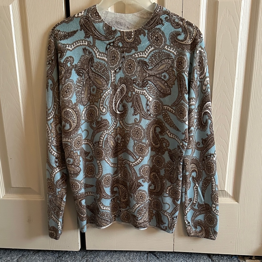 Kim Rogers Blue and Brown Paisley Sweater